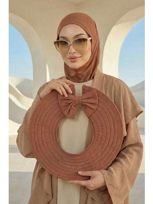 Aisha's Design Çıkarılabilir Arkası Fiyonklu Şapkalı Ninja Bone Türban,S-5,Koyu Kahverengi