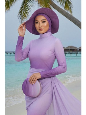 Aisha's Design Çıkarılabilir Arkası Fiyonklu Şapkalı Ninja Bone Türban,S-5,Mor 2