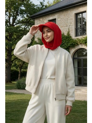 Aisha's Design Siperlik ve Kapatıcı Özellikli Penye Kadın Hazır Bone,B-88P,Kırmızı