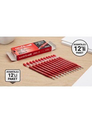 Uni-Ball Signo Broad Umr-10 1.0 mm Kırmızı Jel Kalem Yedeği - 12 Adet Toptan Paket