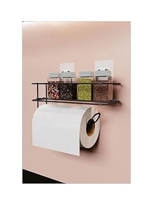 Renas Store Orret Home Yapışkanlı Metal Raf – Kağıt Havlu Askılı Duvar Tipi Baharatlık ve Şampuanlık, Banyo ve Mutfak Için Uygun, Delmeden Yapıştırmalı Metal Askılı Organizer Raf