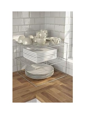 Renas Store Sas Haus 3 Katlı Tabaklık Dolap Içi Düzenleyici Organizer Metal Tezgah Banyo Tabak Bardak Düzenleme Krom 24X24X20 cm