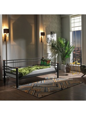 Unimet Kappis Tek Kişilik Metal Karyola 90x200 Siyah Modern Tasarım Daybed