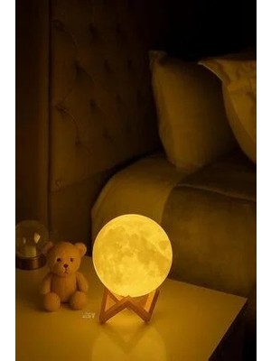 Marvielle Ahşap Ay Temalı Dekoratif Gece Lambası - Sıcak ve Doğal Atmosfer - Masa ve Gece Lambası