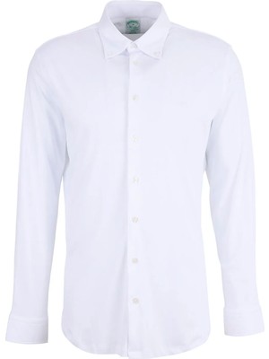 Brooks Brothers Beyaz Erkek Düğmeli Slim Fit %100 Pamuk Gömlek BBSS26MKN001