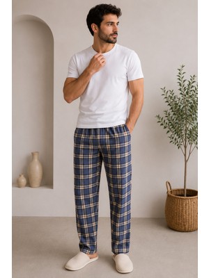 Formo Erkek %100 Doğal Organik Pamuk Ekose Cepli Kaliteli Pijama Altı