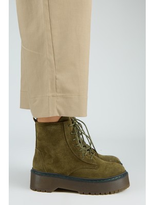 Manijero Hera Kadın Hakiki Deri Bağcıklı Içten Fermuarlı Haki Bot