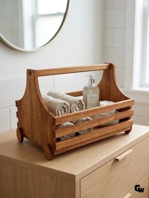 GOLDENWOODEN Doğal Ahşap Düzenleme Sepeti Ahşap Banyo Mutfak Sepeti(Kavak - Ihlamur)(Ceviz)