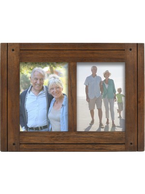 Renas Store Prinz Homestead Çift Kişilik 5x7 Koyu Ceviz Resim Çerçevesi - Eskitilmiş Rustik Dekor Ahşap Fotoğraf Çerçevesi, Iki Yönlü Şövale, Duvar Veya Masa Üstü Sergisi