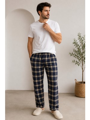 Formo Erkek %100 Doğal Organik Pamuk Ekose Cepli Kaliteli Pijama Altı