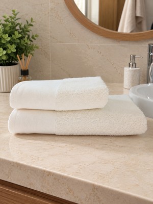 Tanem Home %100 Pamuklu Saten Bordürlü 2'li Havlu Seti 50X90 El Yüz + 70X140 Banyo Havlusu