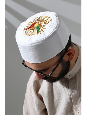 Renas Store Osmanlı Arma Desenli Kalıp Kumaş Takke Beyaz Beyaz 58
