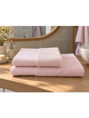 Tanem Home %100 Pamuklu Saten Bordürlü 2'li Havlu Seti 50X90 El Yüz + 70X140 Banyo Havlusu