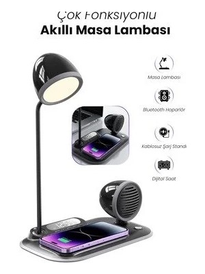 Marvielle 4-In-1 Kablosuz Şarj ve Bluetooth Masa Lambası - Masa ve Gece Lambası