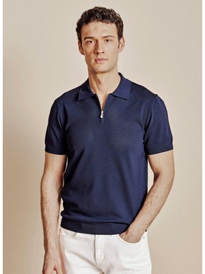 Brooks Brothers Lacivert Erkek Ajurlu Desen Polo Kazak BBSS26MKL018
