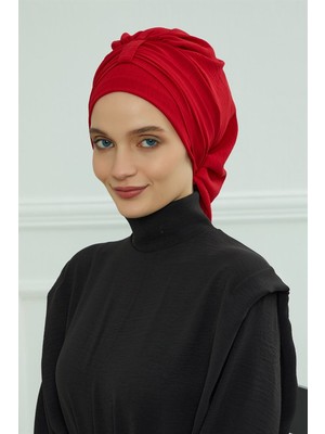 Aisha's Design Pratik Kullanışlı Hazır Türban,Kırmızı,HT-90