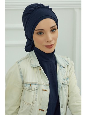 Aisha's Design Pileli Hazır Türban,Lacivert,HT-91