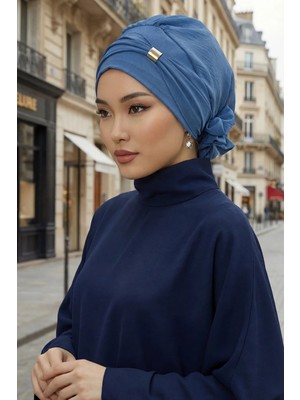 Aisha's Design Aksesuarlı Hazır Türban,Mavi,HT-95