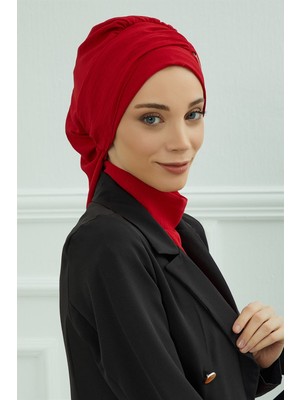 Aisha's Design Aksesuarlı Hazır Türban,Kırmızı,HT-93