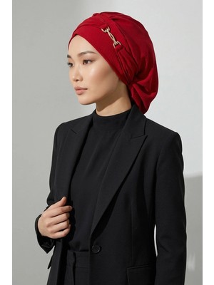 Aisha's Design Aksesuarlı Hazır Türban,Kırmızı,HT-93