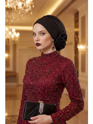 Aisha's Design Zarif Hazır Türban,Siyah,HT-92