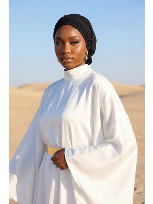 Aisha's Design Dikişli Pileli Hazır Türban,Siyah,HT-31A