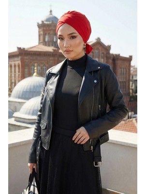 Aisha's Design Kuşaklı Rahat Penye Bone,Kırmızı,B-31