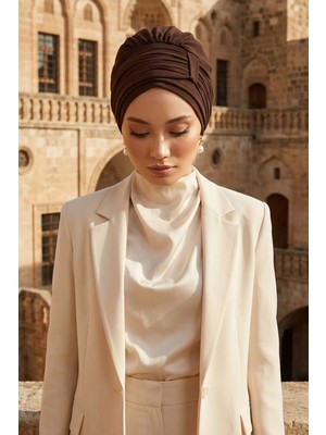Aisha's Design Pileli Tasarım Şifon Hazır Türban,HT-107,HT-107,Kahverengi