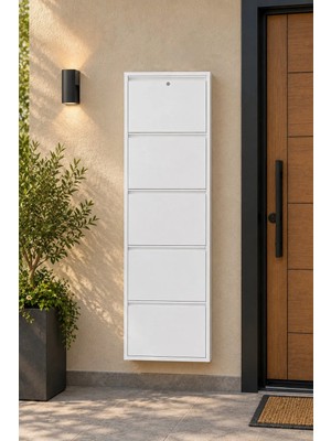 Effe Yapı Dekor Kilitli Beyaz 5 Kapaklı Metal Ayakkabılık