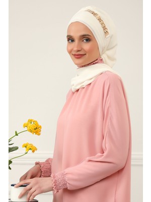 Aisha's Design Gold Aksesuarlı Tasarım Şifon Hazır Türban,HT-28,HT-28,Krem