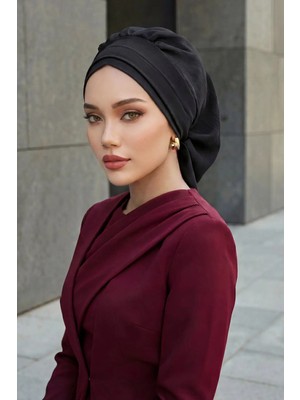 Aisha's Design Pileli Hazır Türban,Siyah,HT-91