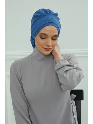 Aisha's Design Pileli Hazır Türban,Mavi,HT-91