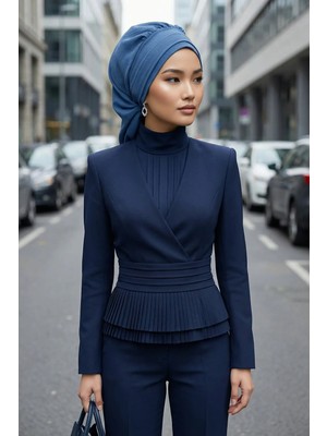Aisha's Design Pileli Hazır Türban,Mavi,HT-91
