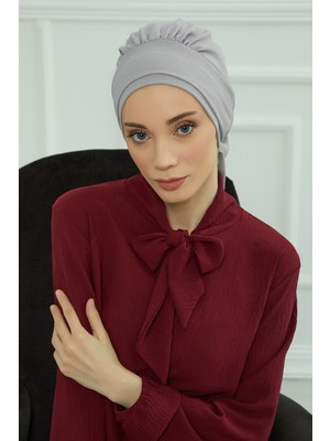 Aisha's Design Pileli Hazır Türban,Gri,HT-91