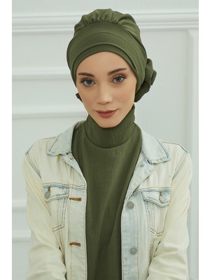 Aisha's Design Zarif Hazır Türban,Haki Yeşili,HT-92