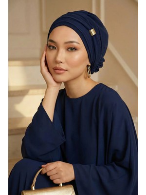 Aisha's Design Aksesuarlı Şifon Hazır Türban,HT-95S,HT-95S,Lacivert