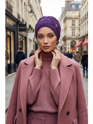 Aisha's Design Aksesuarlı Şifon Hazır Türban,HT-95S,HT-95S,Mor