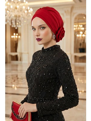 Aisha's Design Zarif Hazır Türban,Kırmızı,HT-92