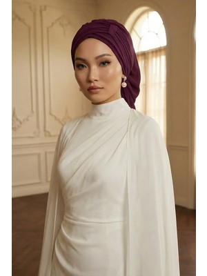 Aisha's Design Pileli Tasarım Şifon Hazır Türban,HT-107,HT-107,Mürdüm