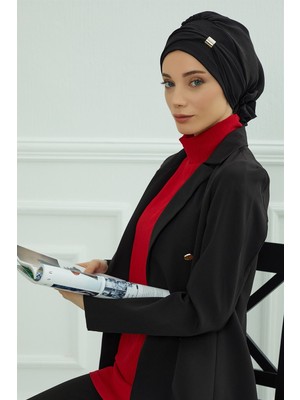 Aisha's Design Aksesuarlı Hazır Türban,Siyah,HT-95