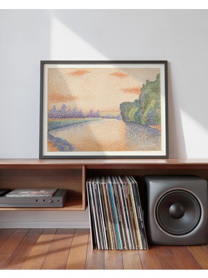 Pegziz Şafakta Marne Nehri Manzarası Çerçeveli Sanat Poster Duvar Dekoru