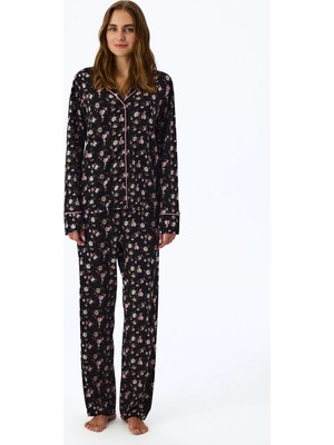 Penti Siyah Floral Dream Uzun Kollu Gömlek Pantolon Pijama Takımı