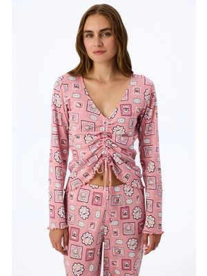 Penti Pembe Postcard Pointel Uzun Kollu Tişört Pijama Üstü