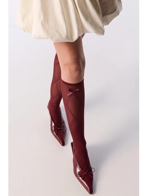 Penti Bordo Diamond Ribbon Pantolon Çorap