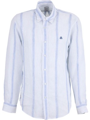Brooks Brothers Mavi  Erkek Düğmeli Regular Fit Çizgili Gömlek BBSS26MSH017