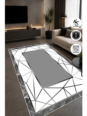 Pelura Halı Çerçeveli Modern Desen Baskılı Kaymaz Yıkanabilir Salon Oturma Odası Mutfak Antre Halısı Yolluk