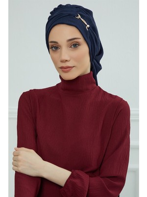 Aisha's Design Aksesuarlı Hazır Türban,Lacivert,HT-93