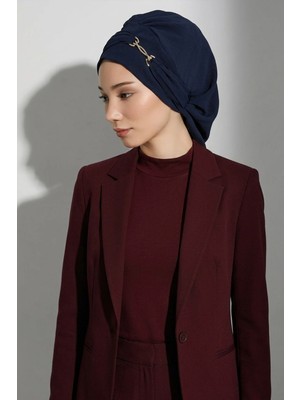 Aisha's Design Aksesuarlı Hazır Türban,Lacivert,HT-93