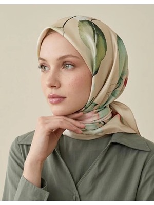 Bushu Çiçek ve Desenli Twill Eşarp