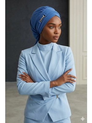 Aisha's Design Aksesuarlı Hazır Türban,Mavi,HT-93